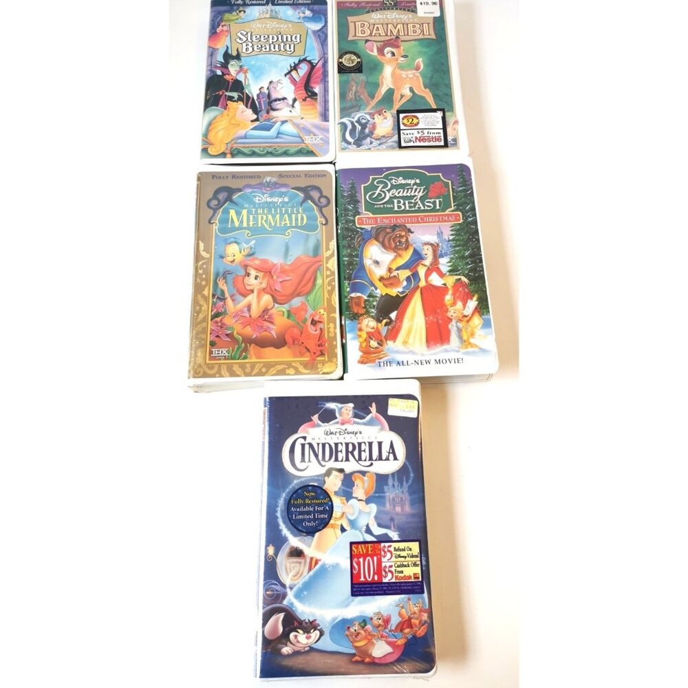 Disney VHS: Sleeping Beauty Bambi Little Mermaid Beauty and the Beast Cinderella